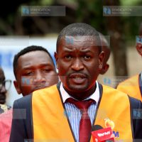 Edwin Sifuna address journalists at Chungwa House