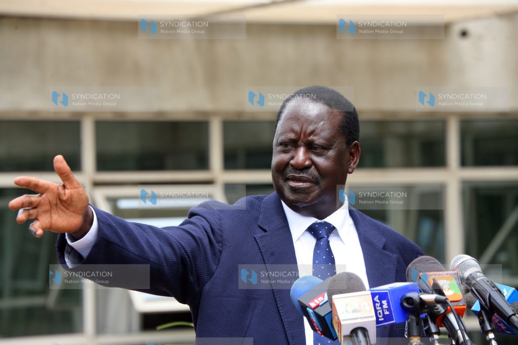 CORD leader Raila Odinga addresses journalists at Capitol Hill, Nairobi