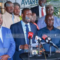 Edwin Watenya Sifuna (speaking) address members of the press in Nairobi