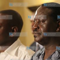 Prime Minister Raila Odinga (right) with William Ruto during a press conference