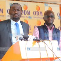 ODM Secretary General Edwin Sifuna (left) addressing the media