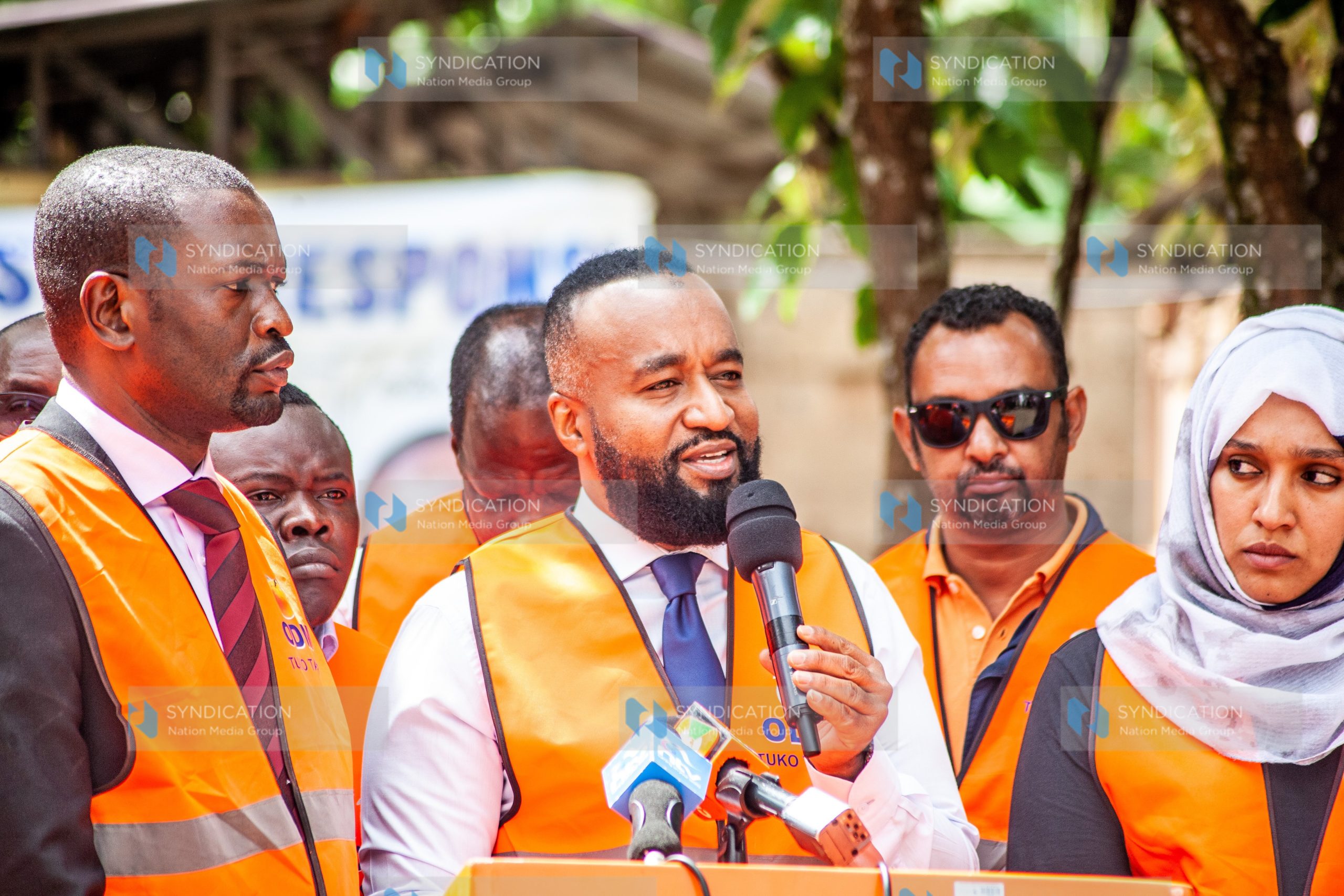 ODM Deputy party leader Ali Hassan Joho (Centre) address journalists