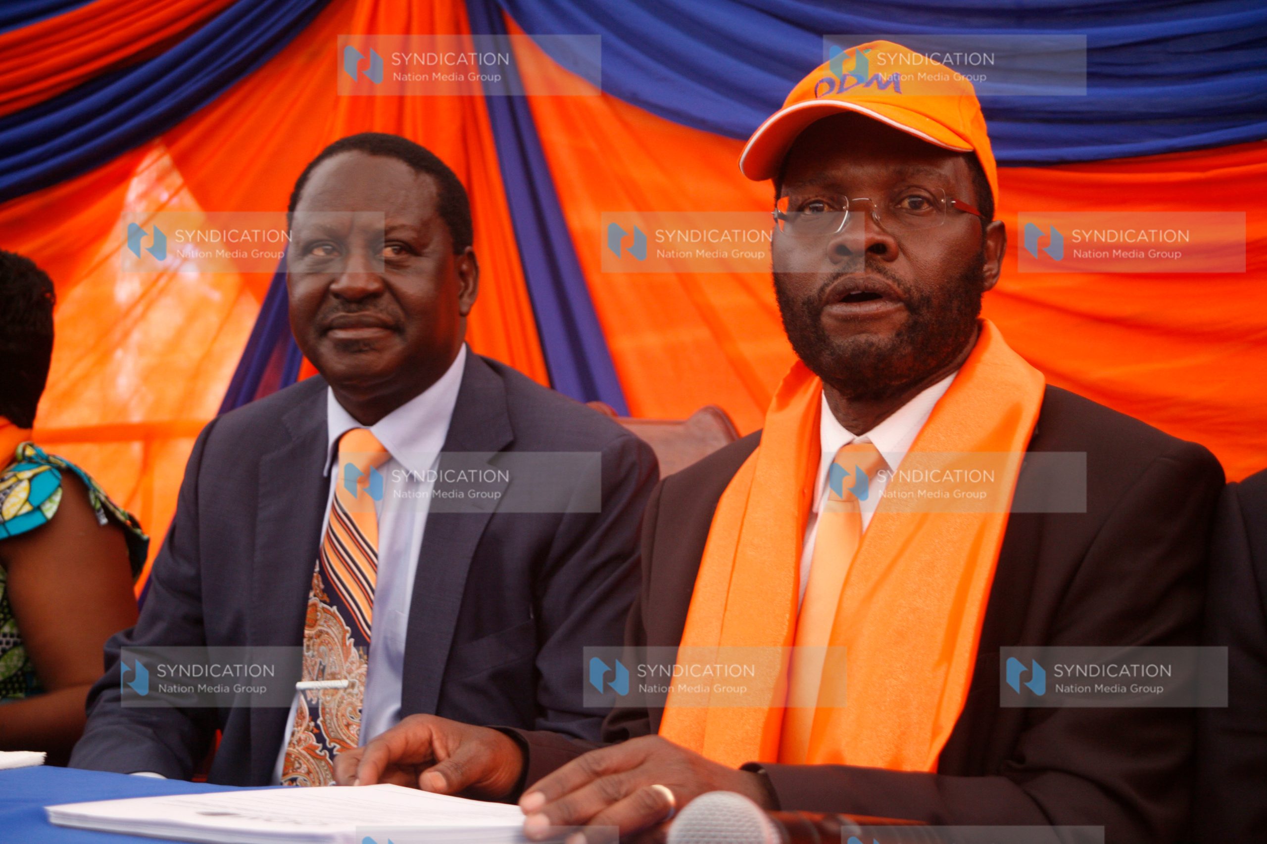 Raila Odinga (left) flanked by Kisumu senator Anyang Nyong’o