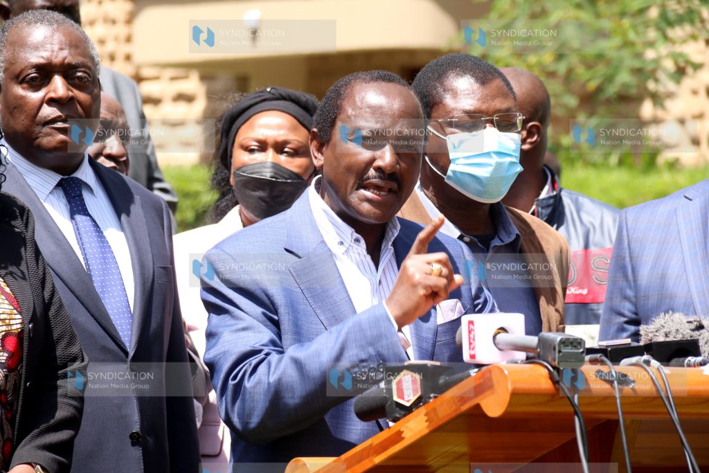 Wiper Party Leader Kalonzo Musyoka addressing a media briefing