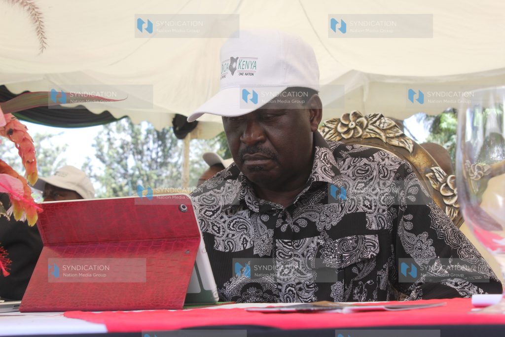 CORD leader Raila Odinga meets Nyanza and Western Kenya MCAs at Wigot Gardens in Kisumu