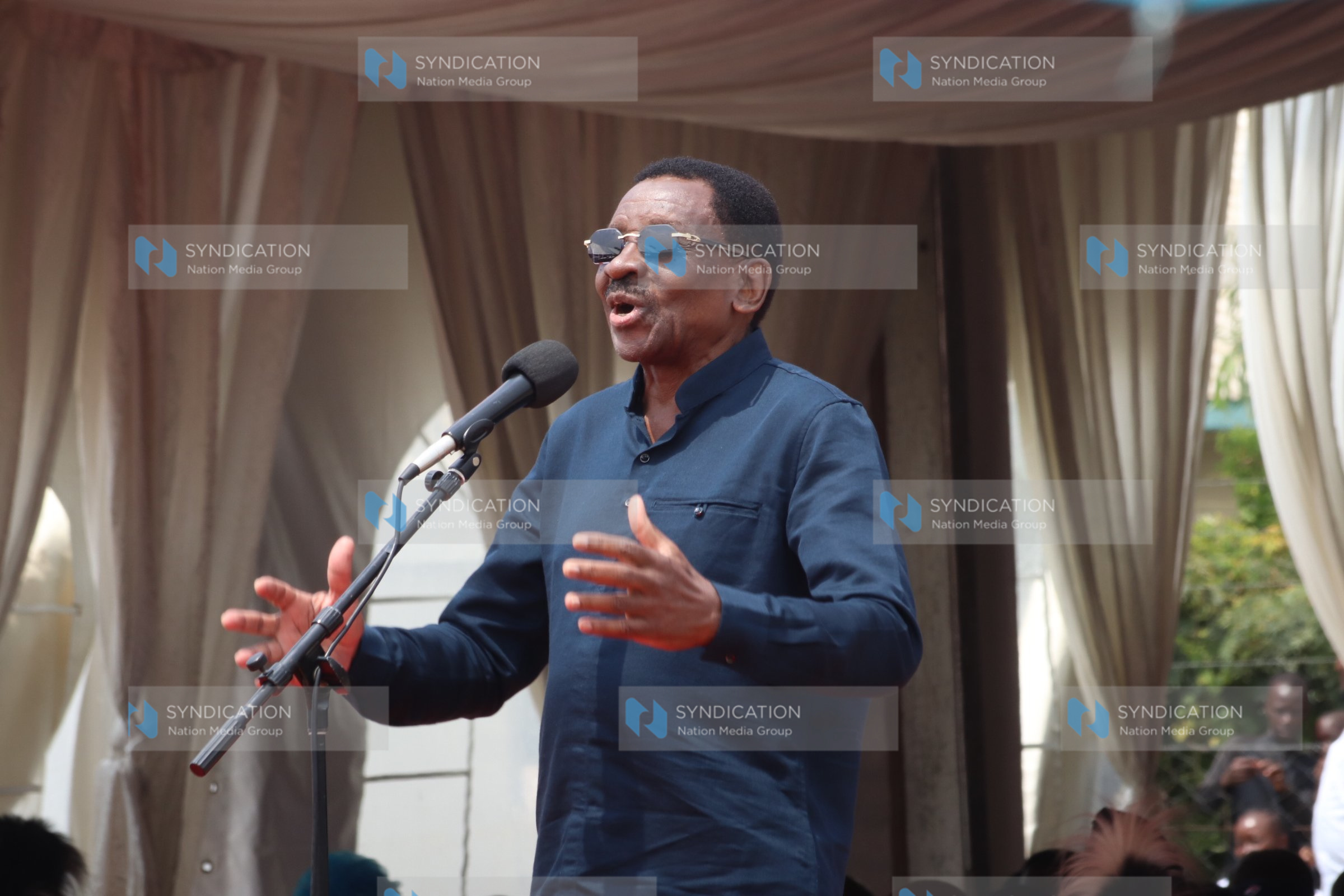 Siaya Governor James Orengo speaks at the funeral service