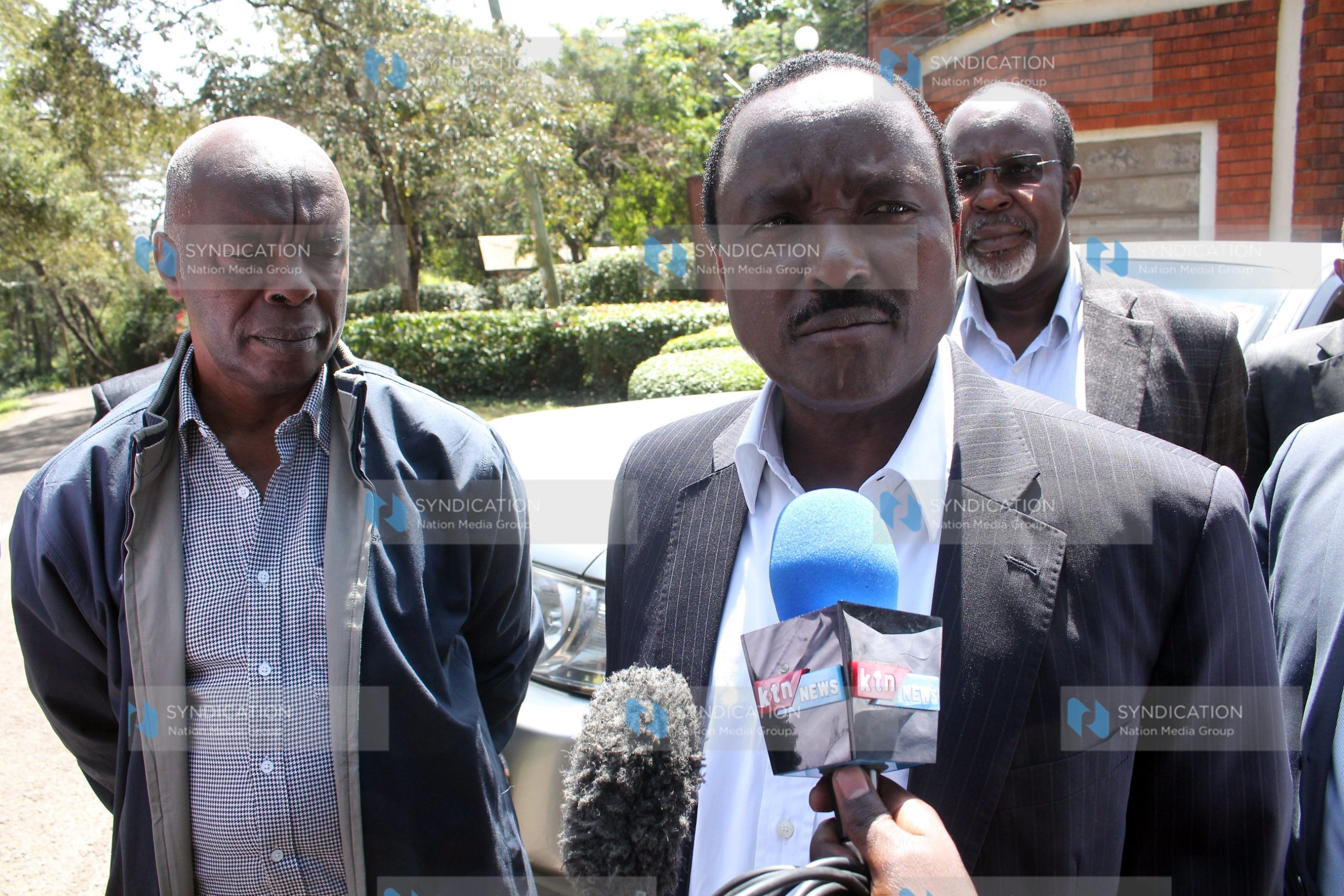 Kalonzo Musyoka with Governor Kivutha Kibwana addressing the media