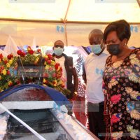 Homa Bay Woman Representative Gladys Wanga view the body of slain police Constable John Ogweno
