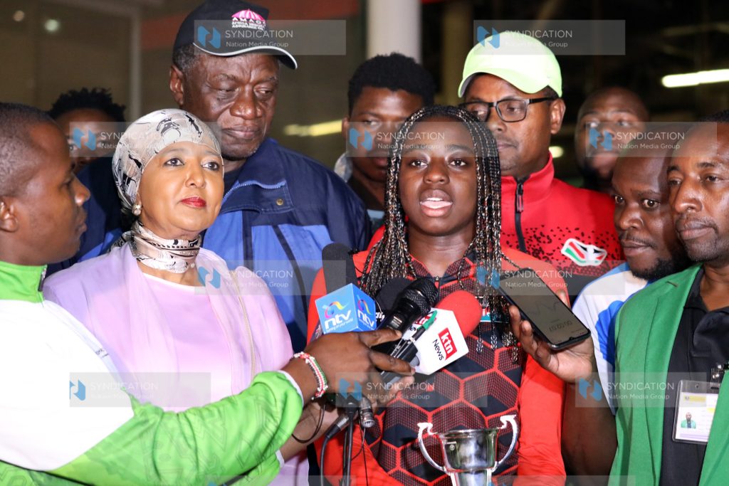 Wimbledon Juniors double Champion Angella Okutoyi in addressing the Journalist