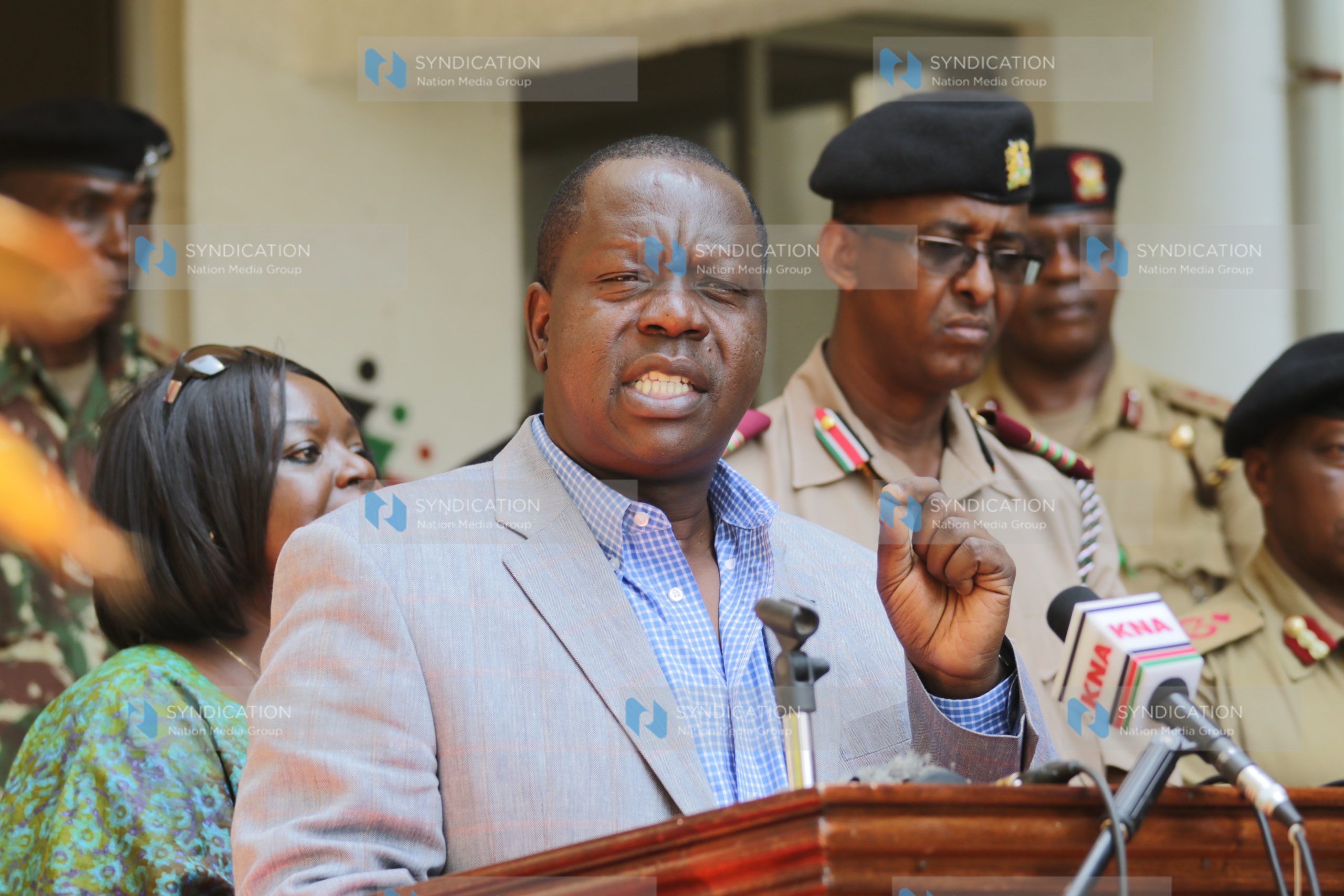 Internal Security CS Fred Matiang’i address a joint press conference