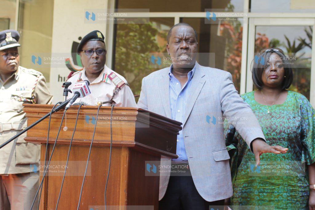 Internal Security CS Fred Matiang'i and his Defense counterpart Rachael Omamo