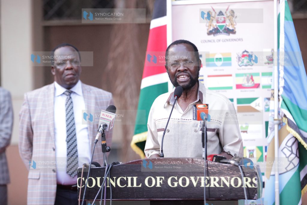 Anyang Nyong'o address journalists at Prosperity House in Kisumu County