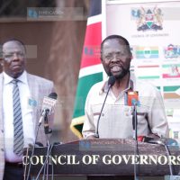Anyang Nyong'o address journalists at Prosperity House in Kisumu County