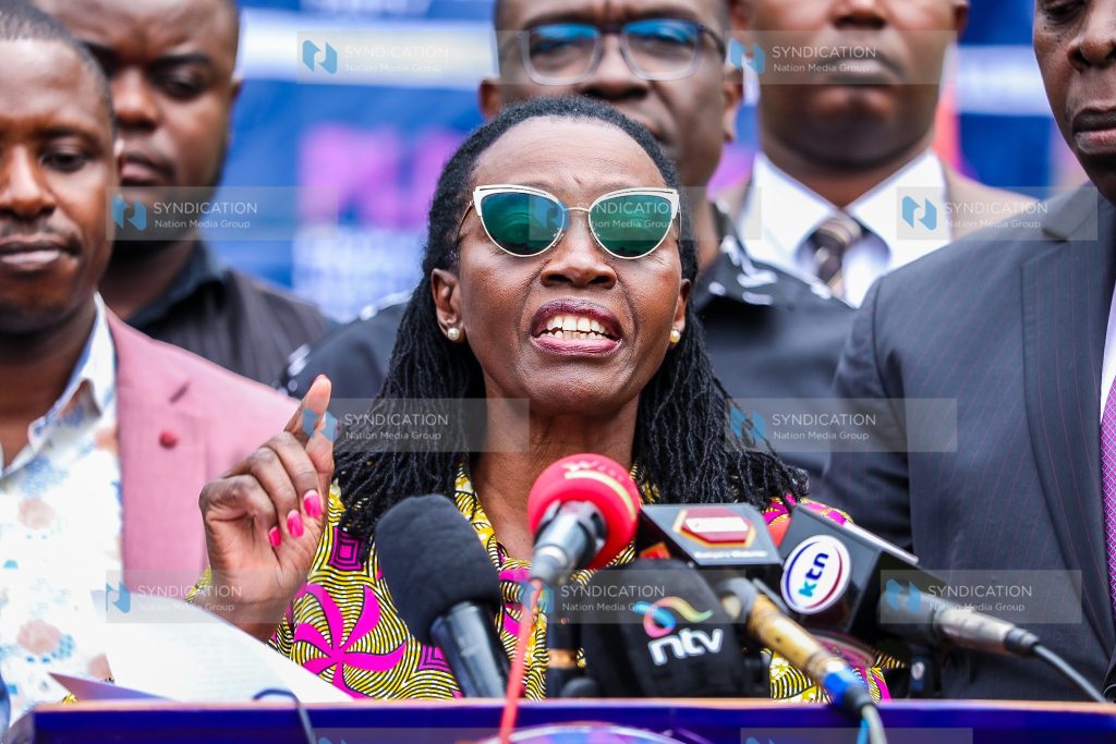 People’s Liberation Party leader Martha Karua address journalists