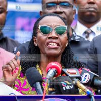 People’s Liberation Party leader Martha Karua address journalists