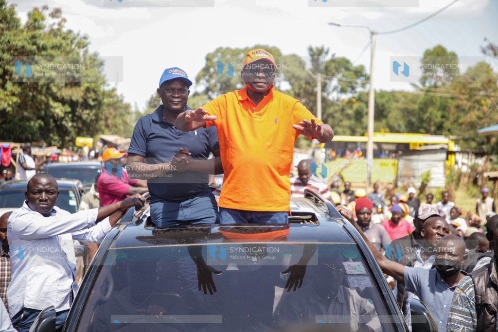 Siaya gubernatorial candidate James Orengo and his running mate William Oduol Denge campaign