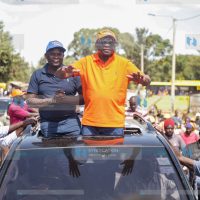 Siaya gubernatorial candidate James Orengo and his running mate William Oduol Denge campaign