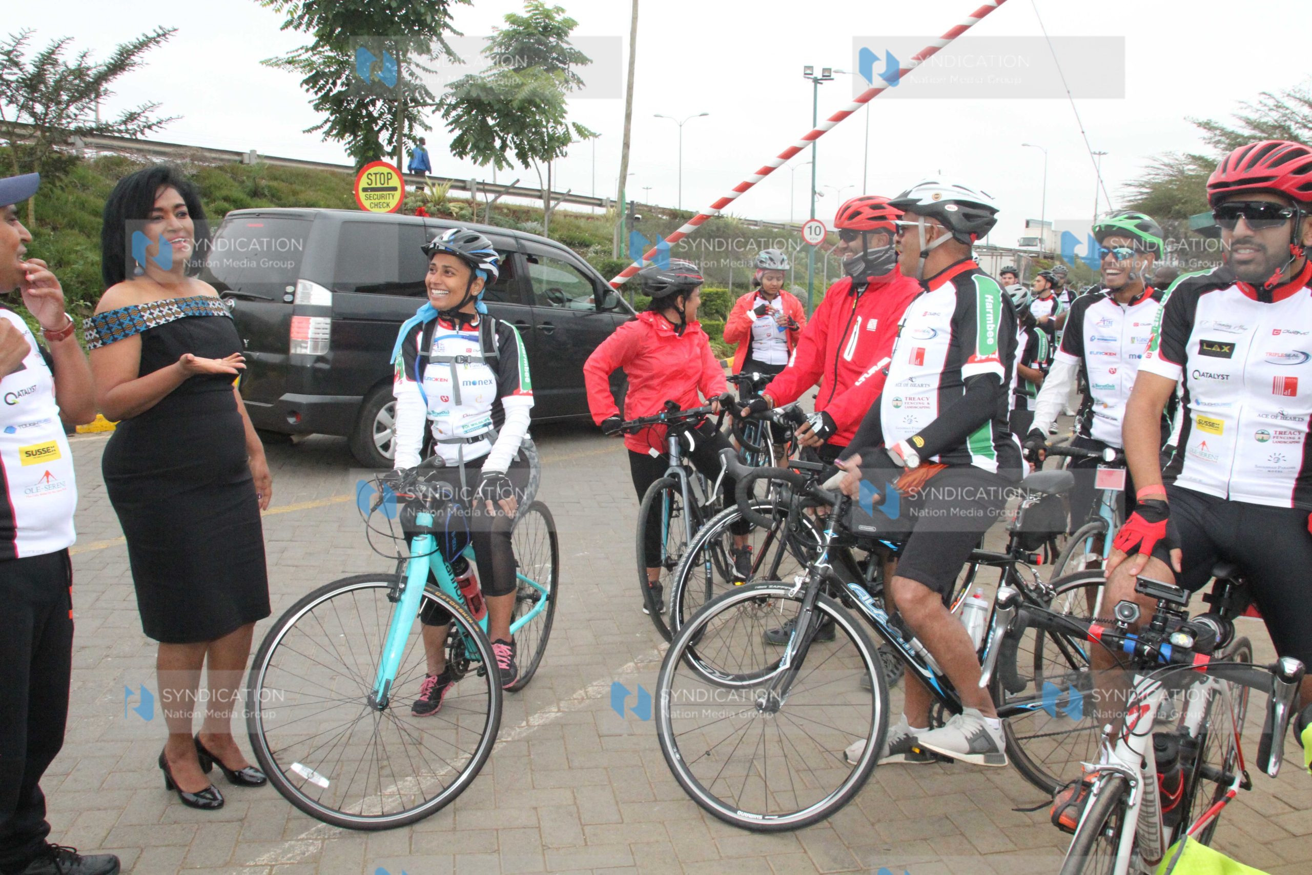 Nairobi County women representative Esther Passaris addressing the 48 cyclists