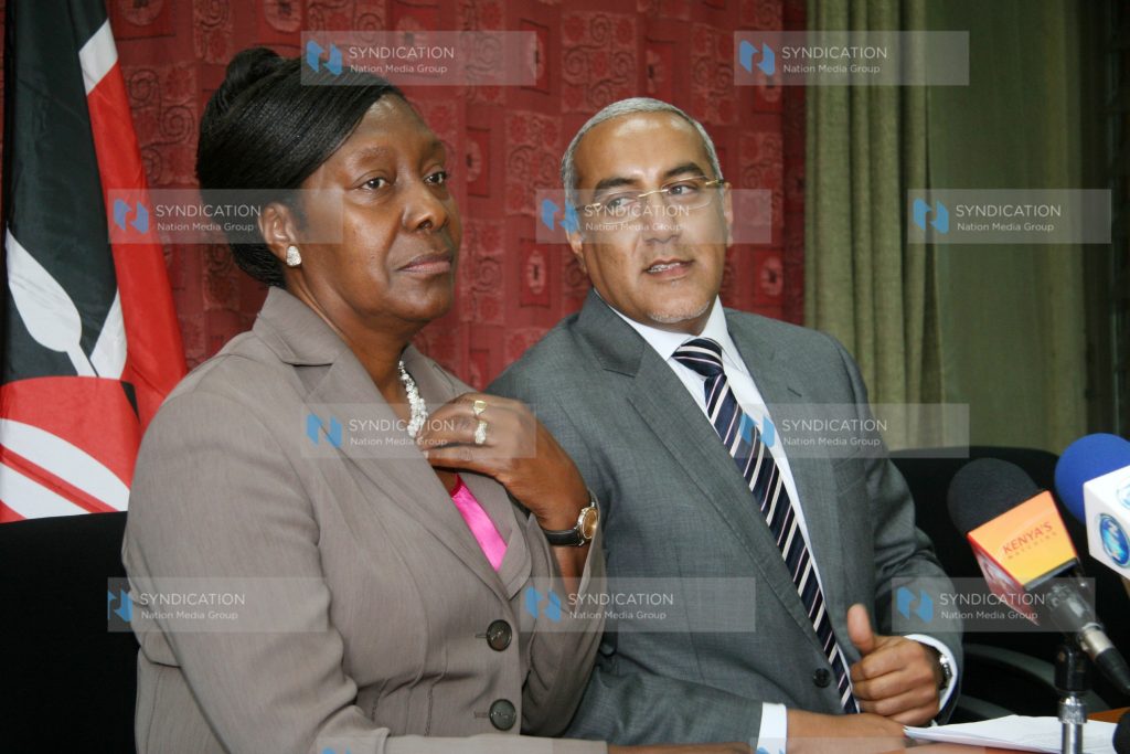 Charity Ngilu (left) and Najib Balala during a press conference