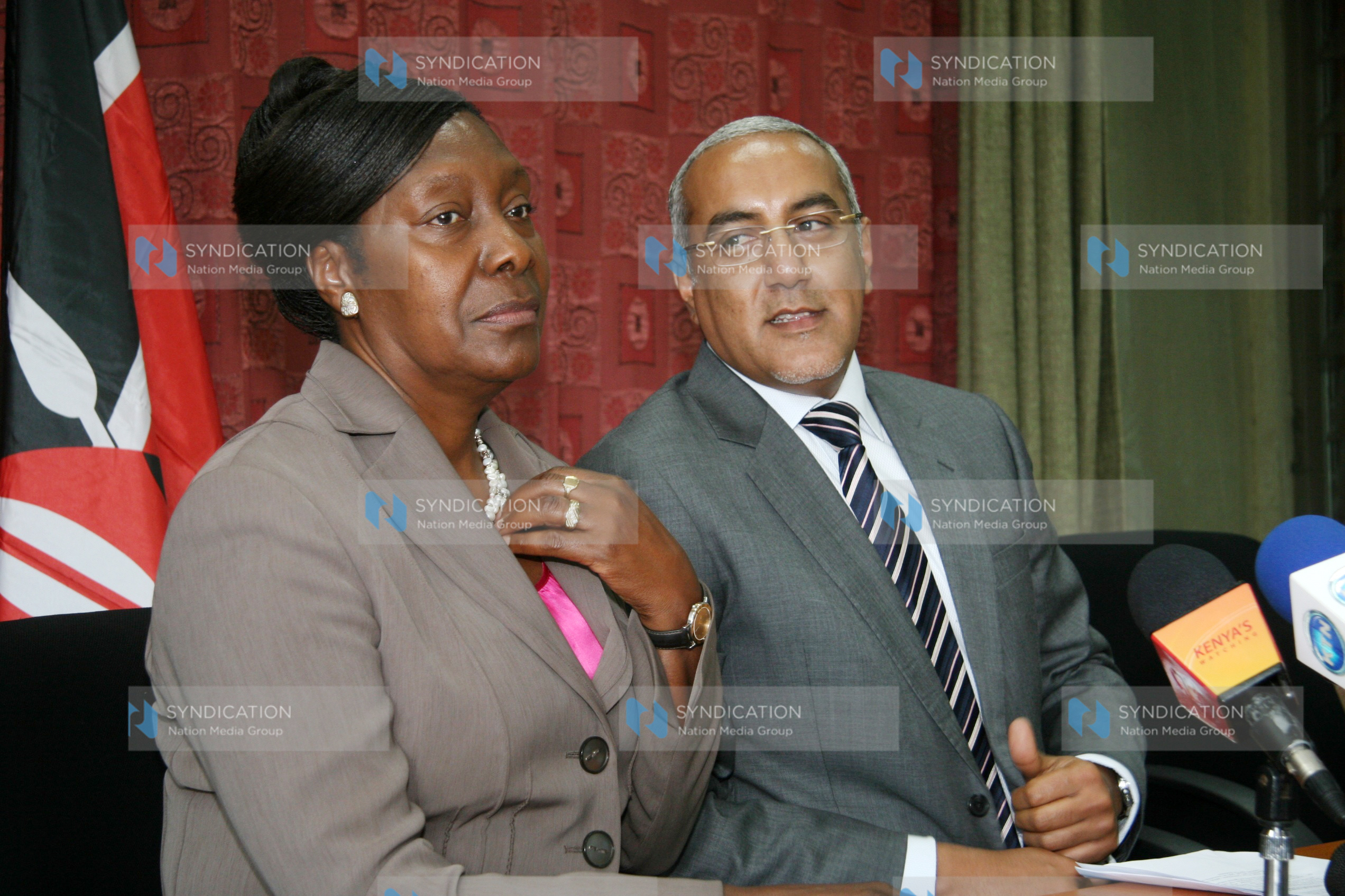 Charity Ngilu (left) and Najib Balala during a press conference
