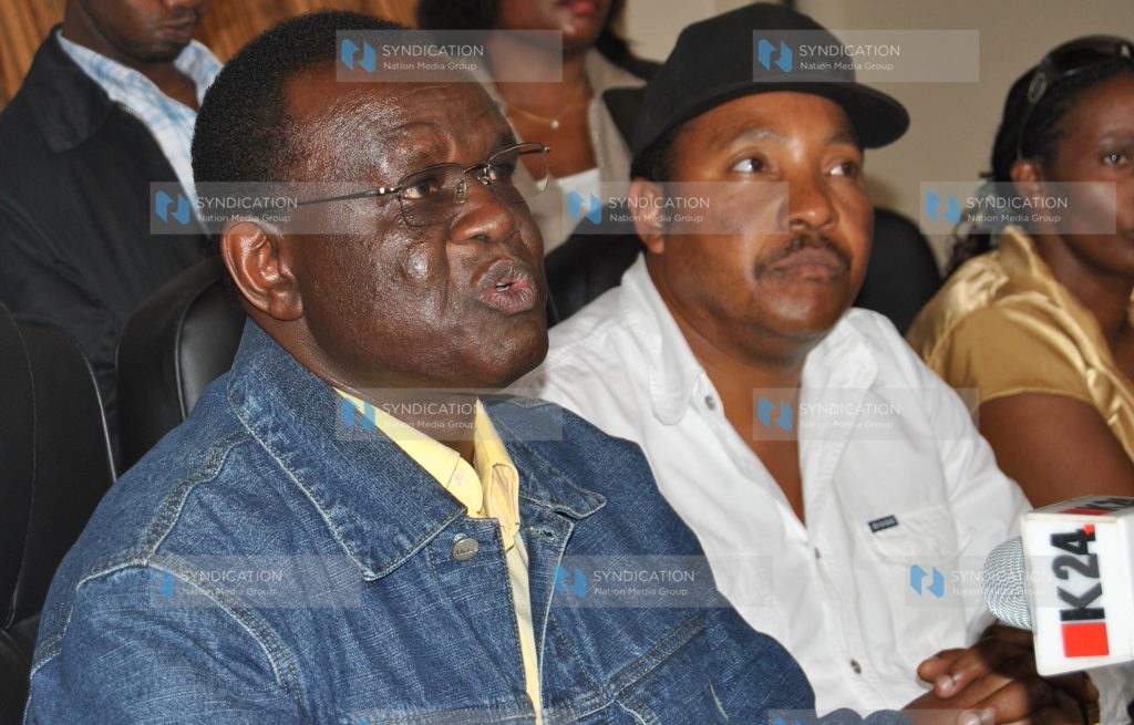 PNU Alliance Kiraitu Murungi (left) and Ferdinand Waitithu address the Press