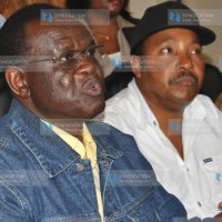 PNU Alliance Kiraitu Murungi (left) and Ferdinand Waitithu address the Press