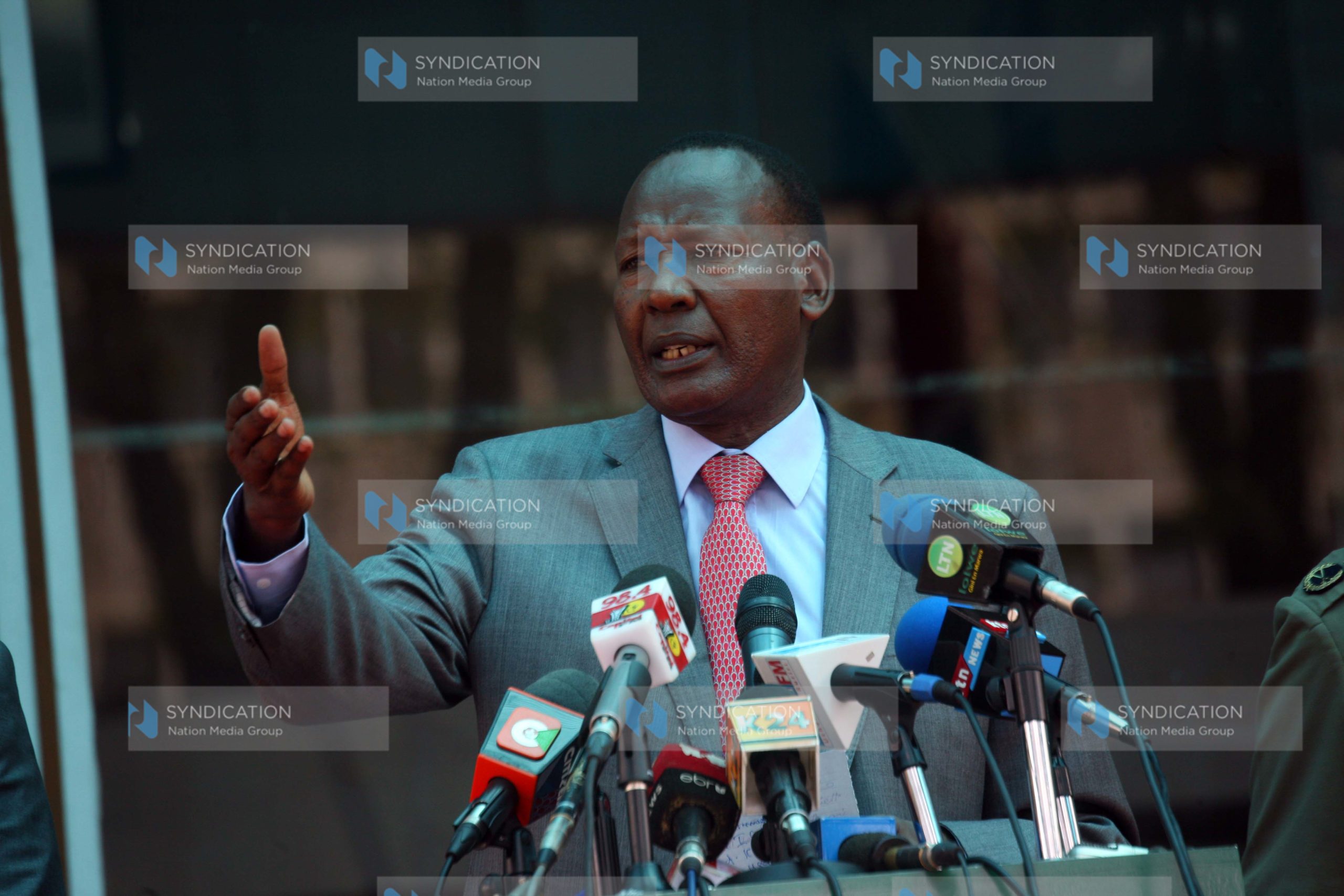 Cabinet Secretary Internal Security Joseph Ole Nkaissery addressing journalists