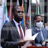 Prof. Anyang’ Nyong’o (left) briefs the press