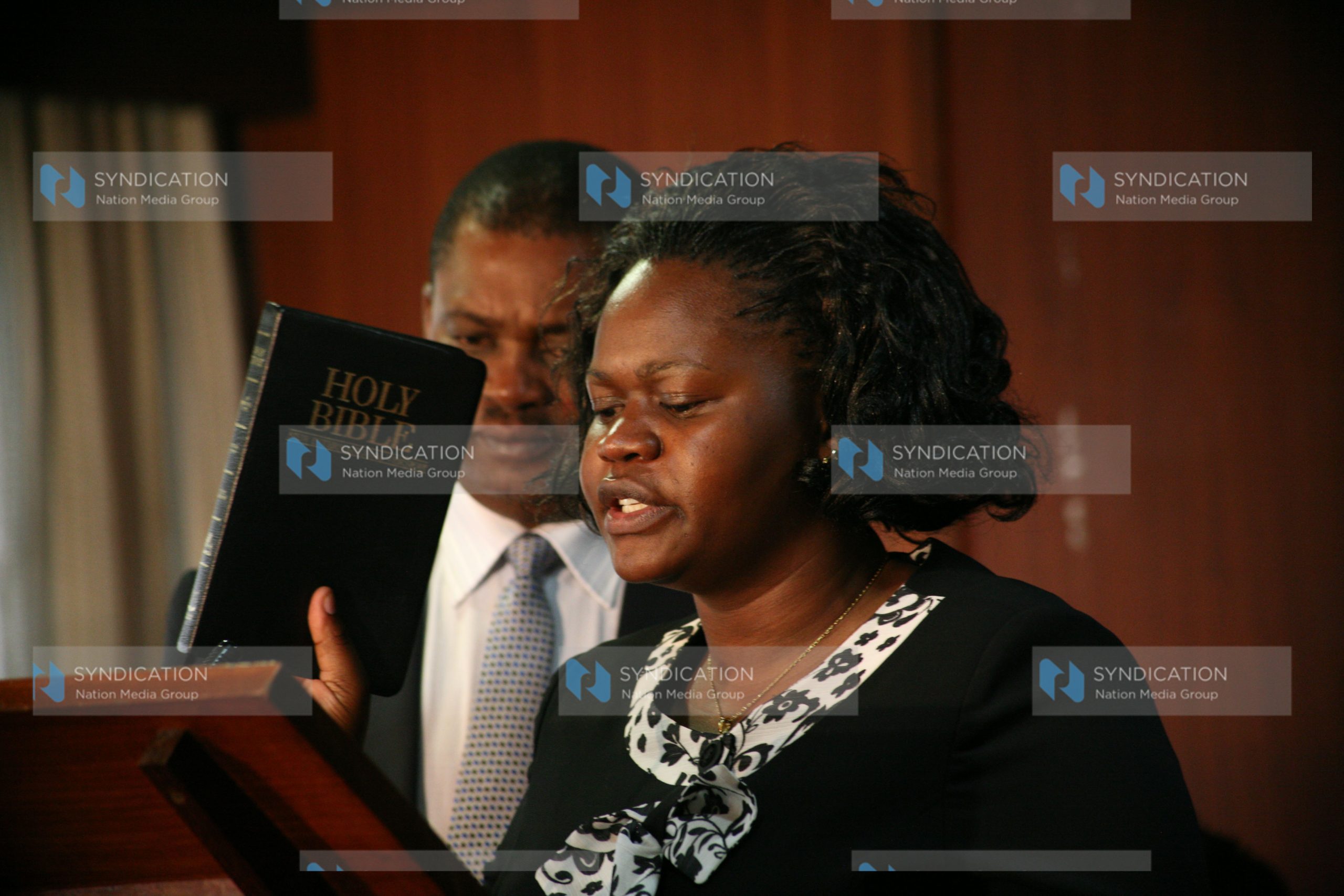 MP Gladys Wanga being sworn in as a member of the parliamentary service commission
