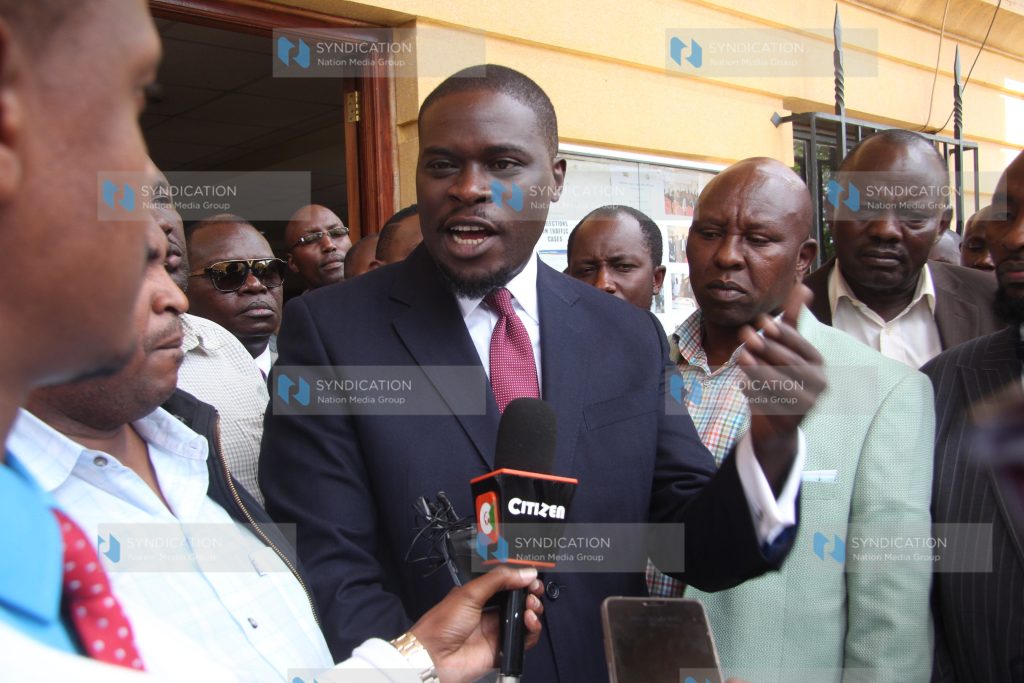 Nairobi Senator Johnson Sakaja addressing the press