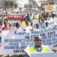 Kisumu residents demonstrate in a peace procession