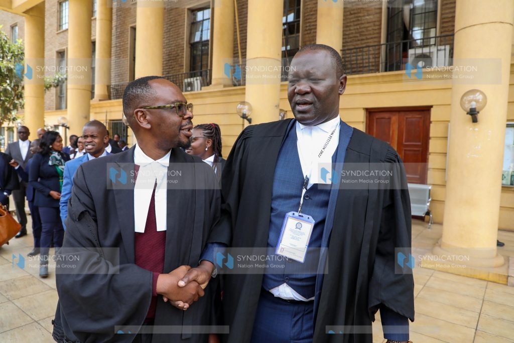 Senior Counsel Prof Tom Ojienda and lawyer Omwanza Ombati