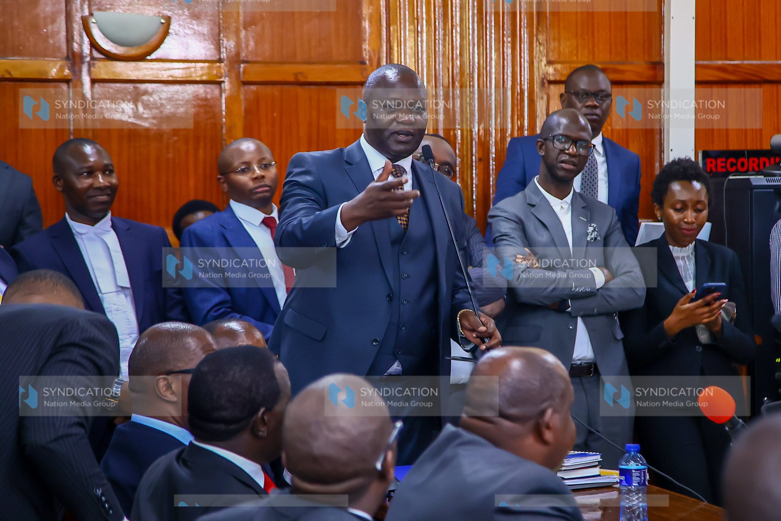 Kisumu County Senator Prof. Tom Ojienda during his submissions during the petition hearing