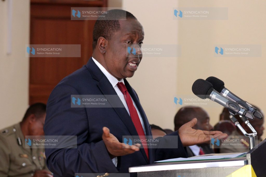 Dr Fred Matiang'i addressing the Police officers