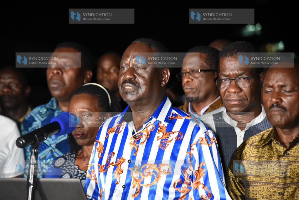 Azimio leader Raila Odinga addresses journalists at Capitol Hill