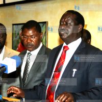 CORD leader Raila Odinga delivers his state of the nation address at Serena Hotel