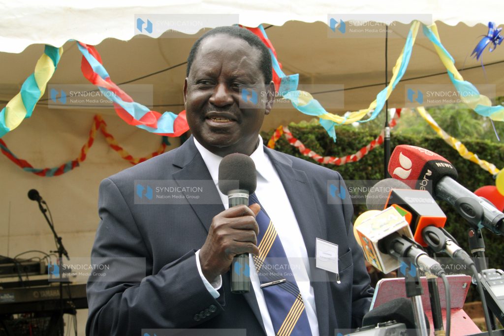 Opposition leader Raila Odinga speaks at Centiana School Nairobi