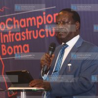 Raila Odinga giving a speech during the Infrastructure Boma conference