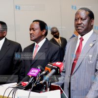 CORD leader Raila Odinga (right), Senator James Orengo (left)