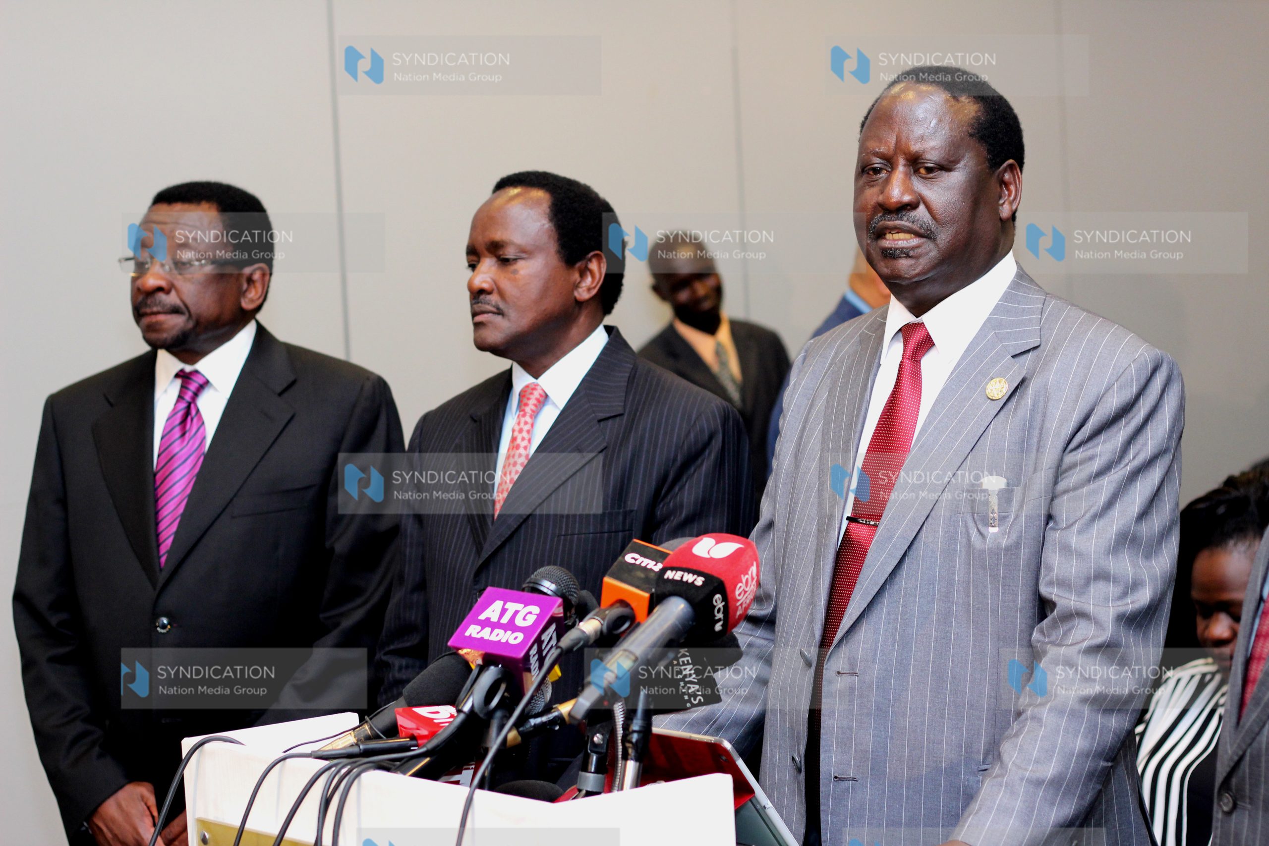 CORD leader Raila Odinga (right), Senator James Orengo (left)