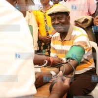 Prime Minister Raila Odinga is checked for blood pressure
