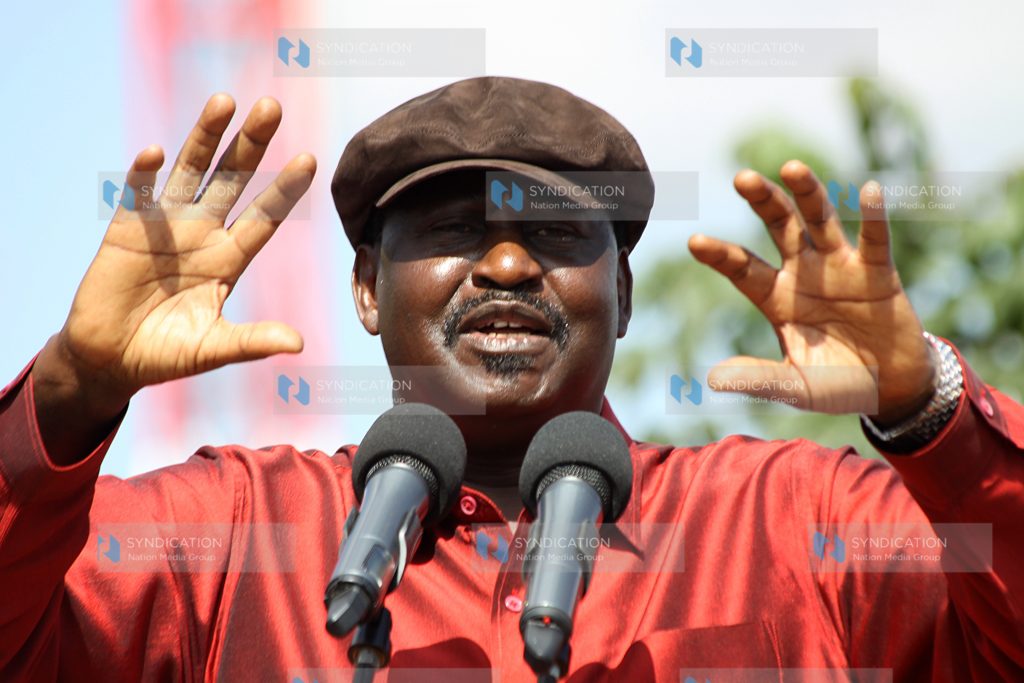 Prime Minister Raila Odinga addresses a crowd in Kibera's Kamukunji