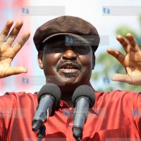 Prime Minister Raila Odinga addresses a crowd in Kibera's Kamukunji