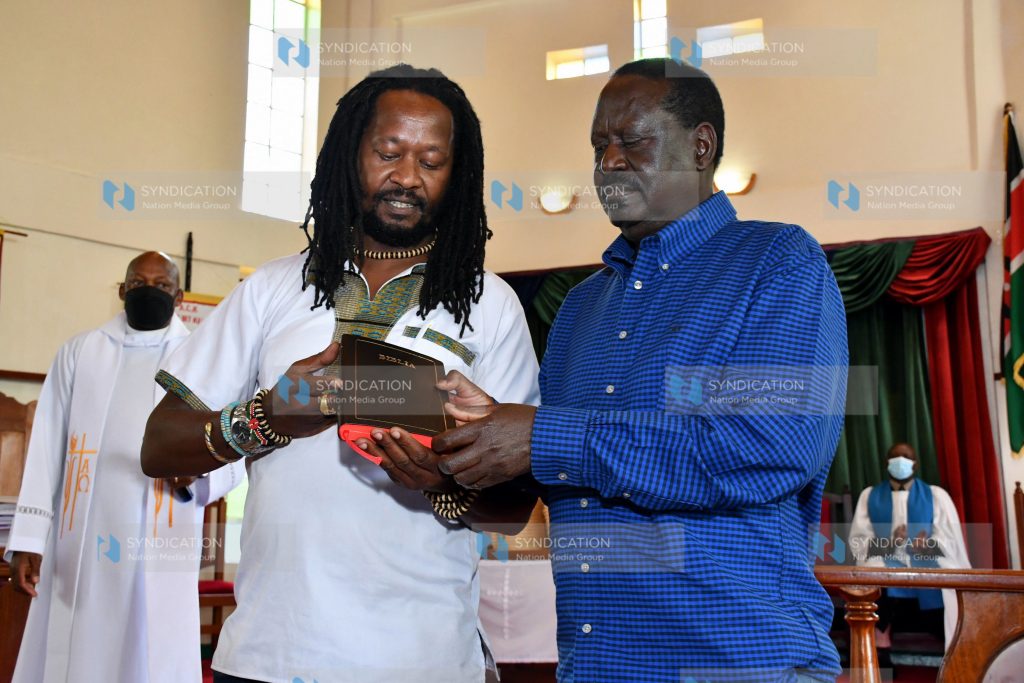 Raila Odinga during a church service at the Anglican Church of Kenya (ACK)