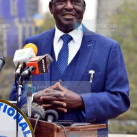 Presidential candidate Raila Odinga addressing media