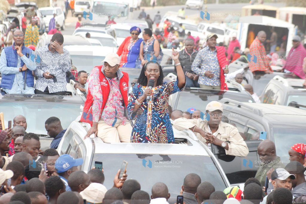 Narc Kenya Party leader Martha Karua addresses member of the public