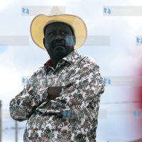 Raila Odinga looks on at Fagilia grounds in Utawala