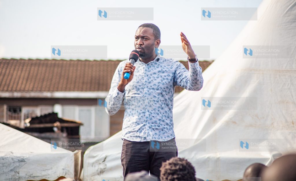 Nairobi Senator Edwin Sifuna addresses members of the public