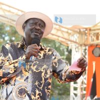 ODM Leader Raila Odinga addressing residents in Luanda Town