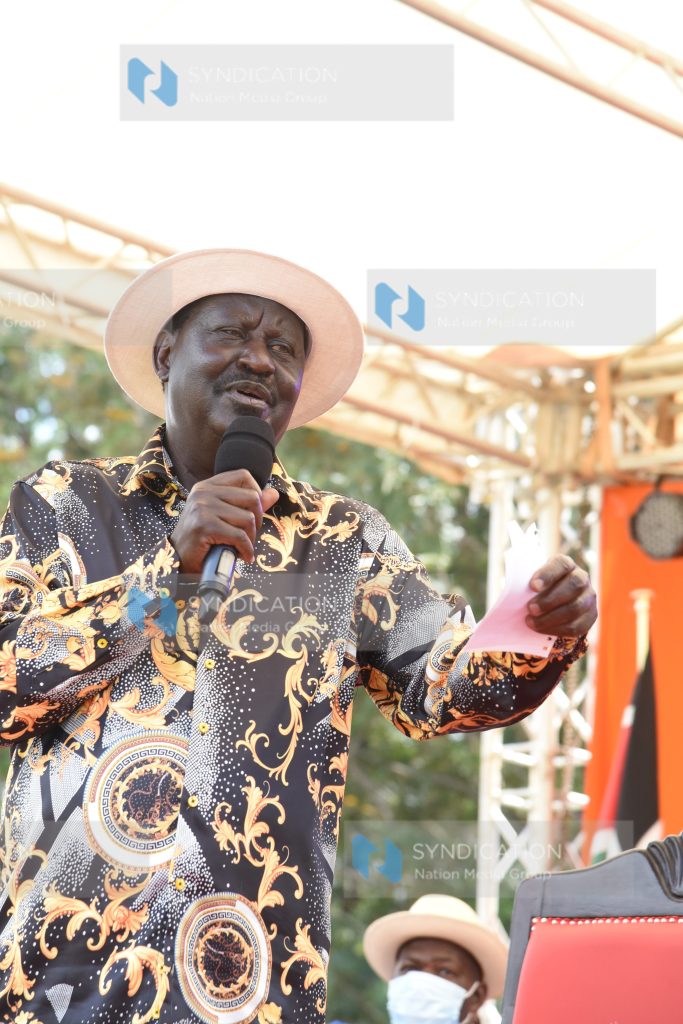 ODM Leader Raila Odinga addressing residents in Luanda Town